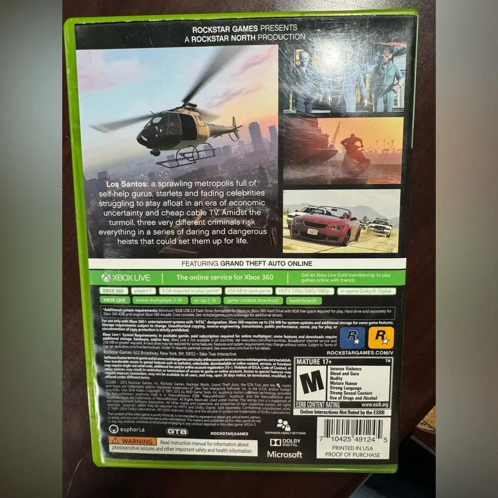 GRAND THEFT AUTO V Five Microsoft Xbox 360 CIB with Manual Map 2 Discs (2012)